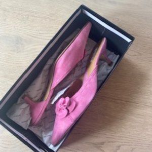Alfani Pink Berry Suede Low Slip-On Heel with Leather Flower